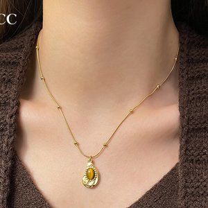 GOLICC Irregular Tiger Eye Stone Necklace